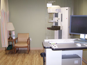 Picture of a mammogram room with full field true digital mammography equipment.