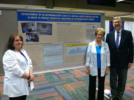 Picture of Allison Sadler, MT(ASCP), hospital Lab Manager, Chastity Walker, Phlebotomist and Marshall Browning Hospital CEO, Edwin Gast.