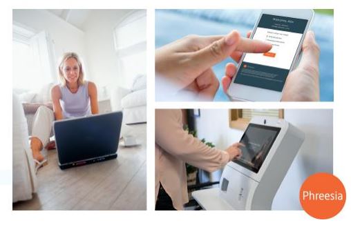 Picture of a three different people checking into The Mobile Check-In System on different types of devices