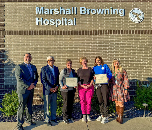 Pictured (L to R): Todd Searls, IRCCO Executive Director; Dan Eaves, CEO; Brooke Feltmeyer, Clinics Manager; Jennifer Dagner, ACO Care Coordinator; Julie Watson, AWV Nurse; Angie Jochem, IRCCO Process Improvement CoachIRCCO Quality Award Presentation